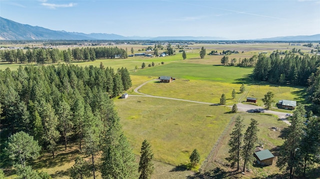 drone / aerial view featuring a mountain view