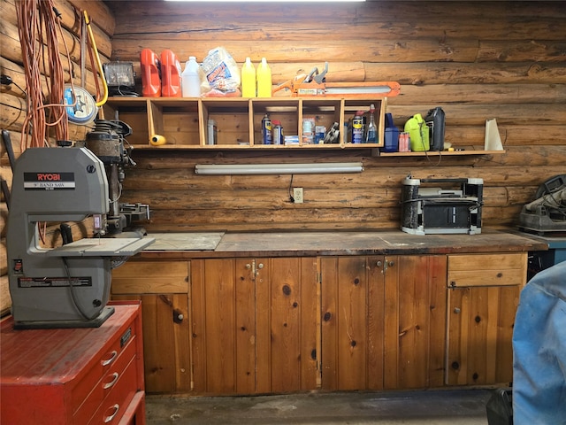 kitchen with log walls