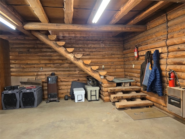 basement featuring heating unit