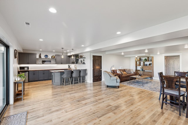 living room with light wood-type flooring