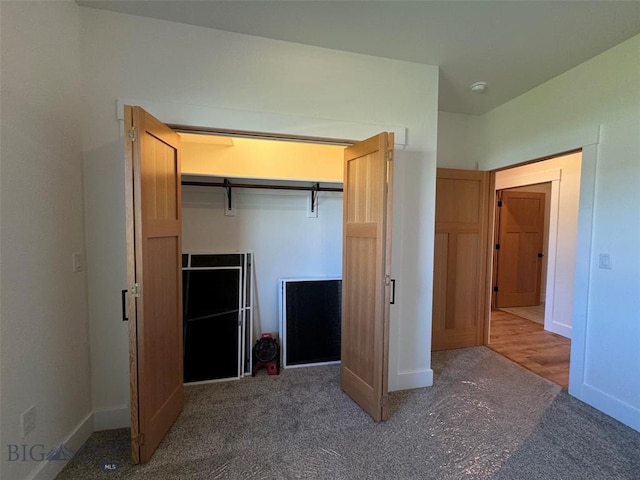 unfurnished bedroom featuring carpet and a closet