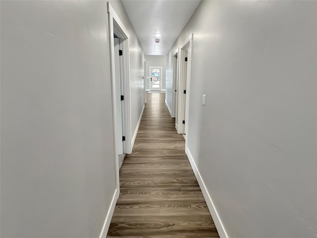 hall with dark hardwood / wood-style floors