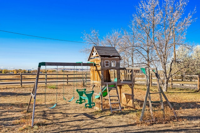 view of play area with a rural view