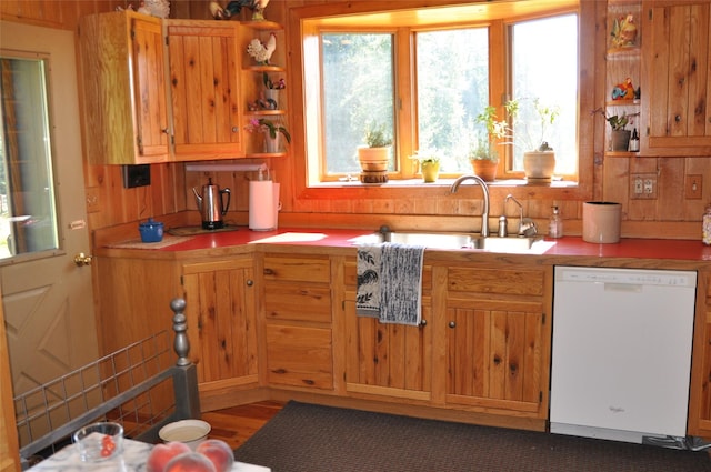 1876 Timber Creek Rd, Haugan, MT 59866 - kitchen with dishwasher, open shelves, light countertops, and wood finished floors