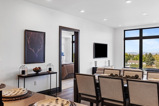 dining area with dark hardwood / wood-style flooring