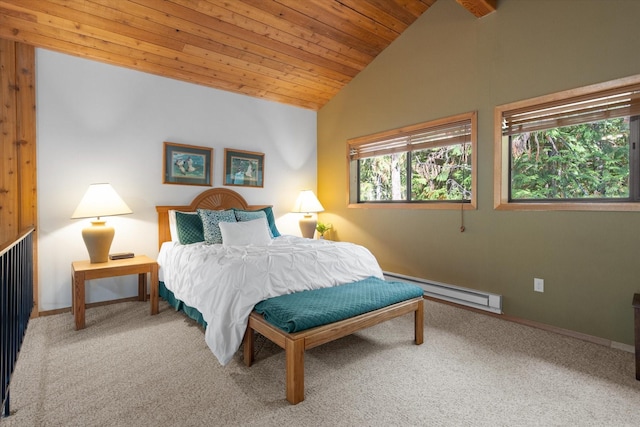 114 Cedar Way Unit 114, Whitefish, MT 59937 - carpeted bedroom with baseboard heating, vaulted ceiling, and wood ceiling