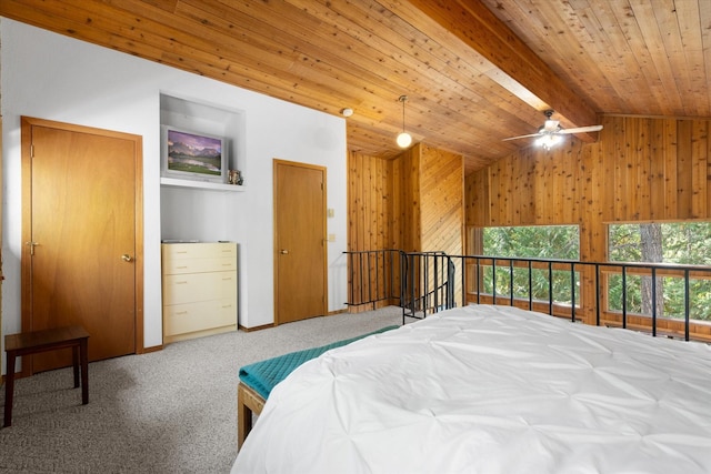 114 Cedar Way Unit 114, Whitefish, MT 59937 - bedroom featuring wooden ceiling, wood walls, and carpet flooring