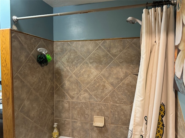 bathroom featuring a shower with shower curtain