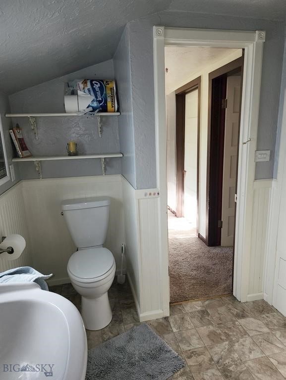 bathroom featuring vaulted ceiling and toilet