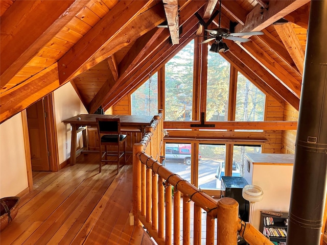 339 Dakota Ave, Whitefish, MT 59937 - bonus room featuring a ceiling fan, hardwood / wood-style floors, wood ceiling, and baseboards