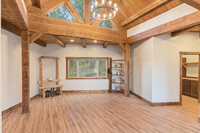 1200 Shaw Ln, Bonner, MT 59823 - basement featuring light wood finished floors, a chandelier, baseboards, and wooden ceiling