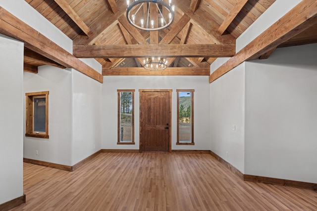 1200 Shaw Ln, Bonner, MT 59823 - foyer with wood ceiling, a chandelier, baseboards, and wood finished floors