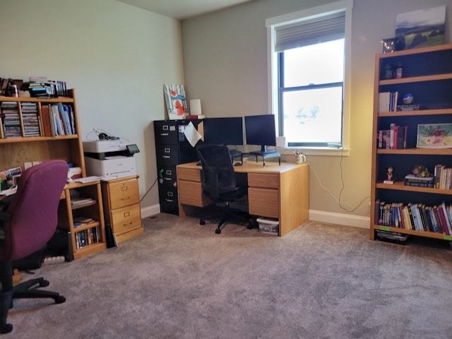 home office with light carpet