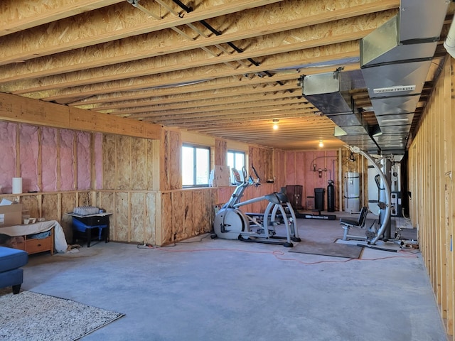 basement with strapped water heater