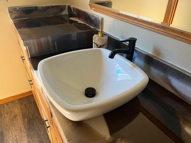 room details with sink and hardwood / wood-style floors