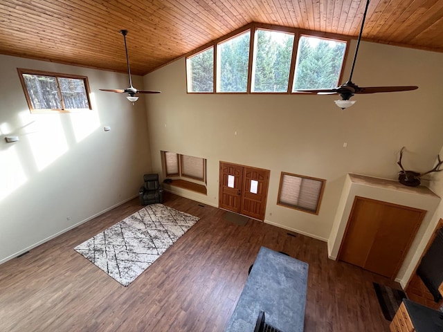 interior space featuring wood ceiling, plenty of natural light, and dark wood-type flooring