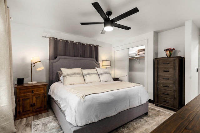 1010 7th St E Unit A, Whitefish, MT 59937 - bedroom featuring light wood-style floors, a closet, and a ceiling fan