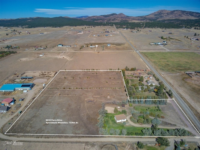birds eye view of property featuring a rural view and a mountain view