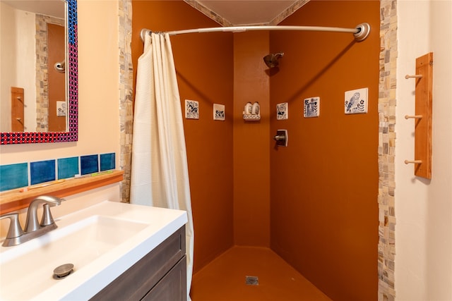 bathroom with vanity and curtained shower