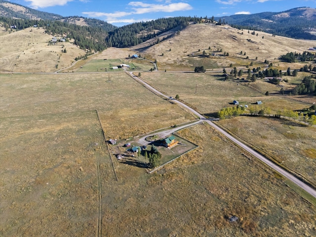 aerial view with a mountain view and a rural view