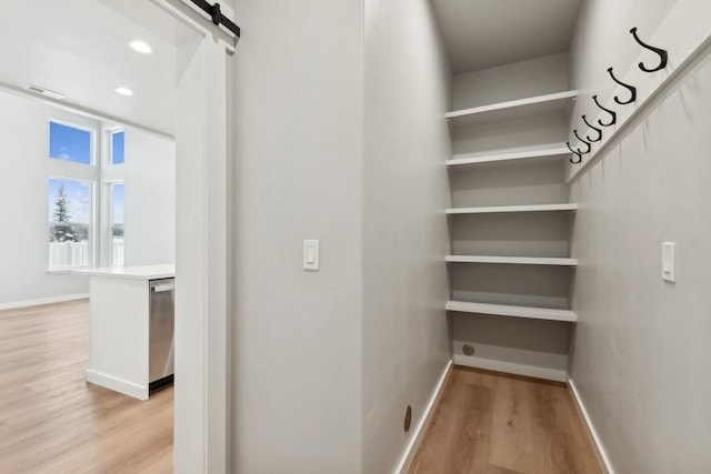 304 Trailview Way, Whitefish, MT 59937 - walk in closet with light wood finished floors and a barn door
