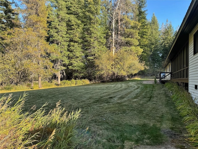 view of yard with a view of trees