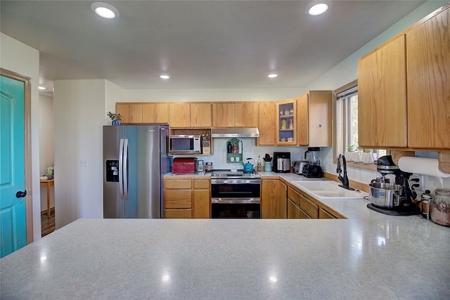 kitchen featuring stainless steel appliances, sink, and kitchen peninsula