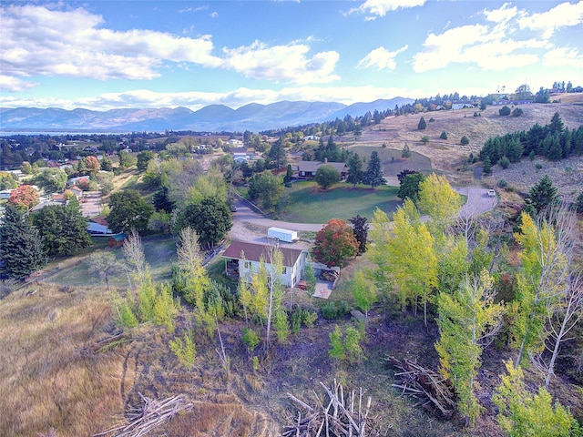 drone / aerial view featuring a mountain view