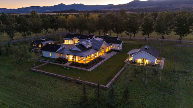 aerial view at dusk with a mountain view