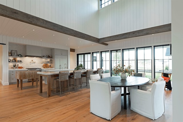 dining room with light hardwood / wood-style flooring and plenty of natural light