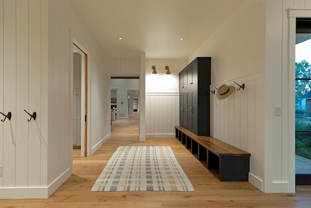 mudroom with hardwood / wood-style flooring