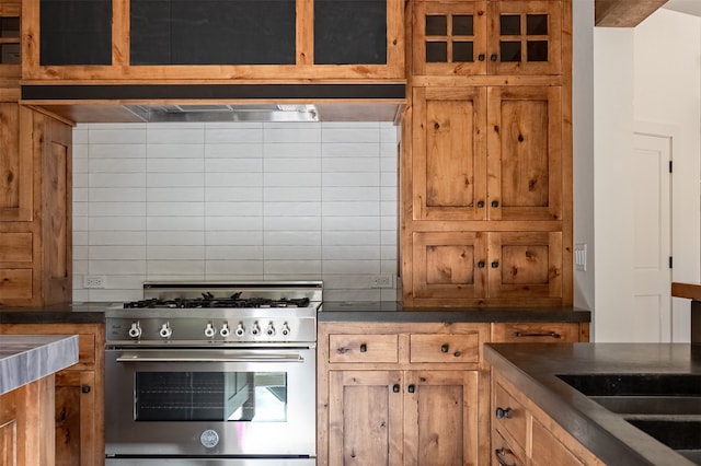 kitchen featuring stainless steel range and backsplash