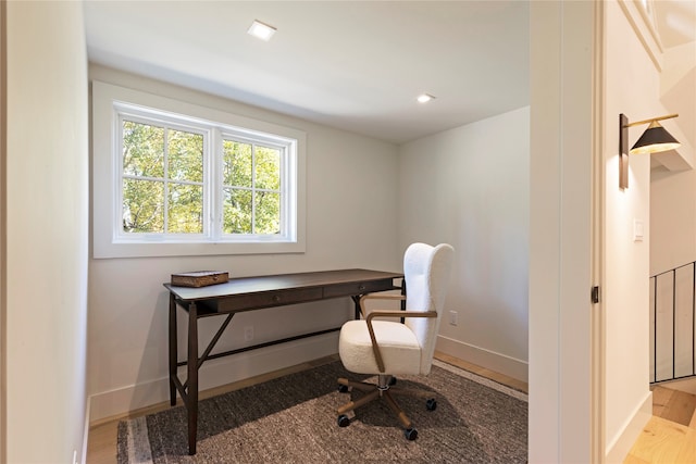 office area featuring light hardwood / wood-style flooring