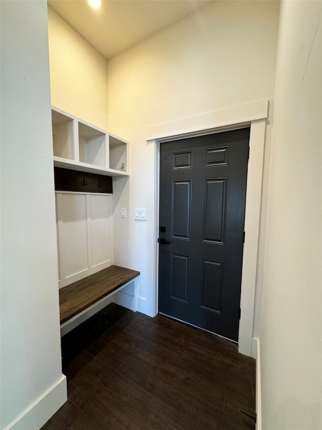 mudroom with dark hardwood / wood-style floors