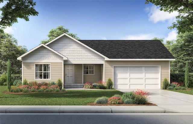 view of front facade featuring a garage and a front lawn