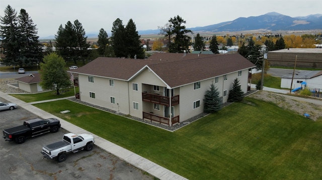 drone / aerial view with a mountain view