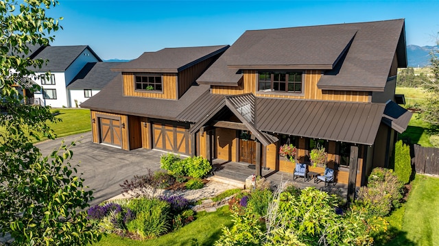 modern farmhouse with a garage