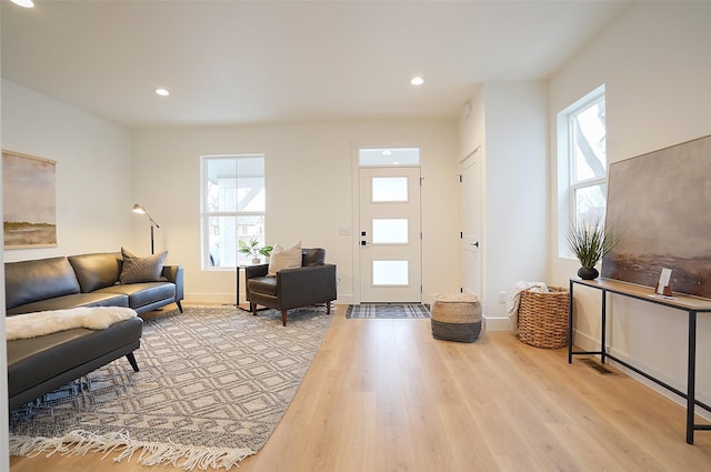 living room with a healthy amount of sunlight and light wood-type flooring