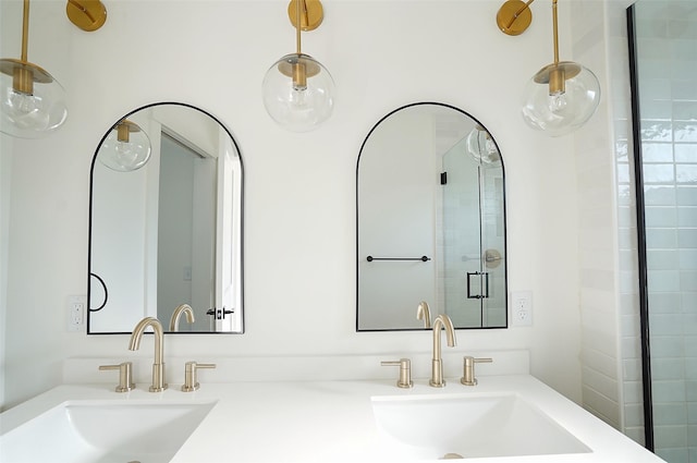 bathroom featuring vanity and walk in shower