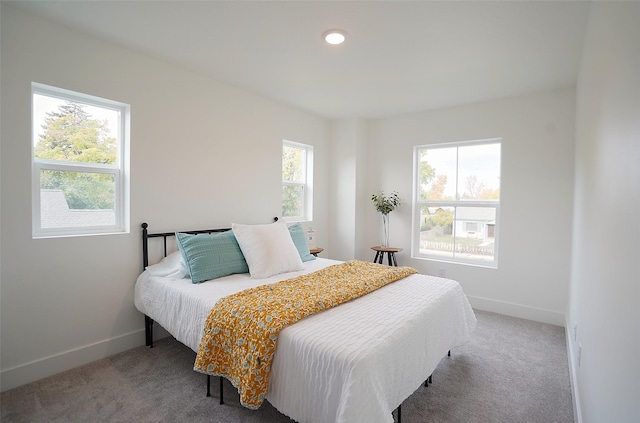 carpeted bedroom with multiple windows