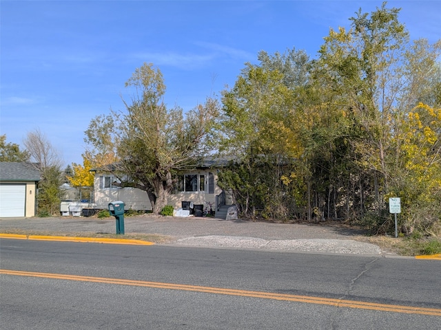 view of property hidden behind natural elements with a garage