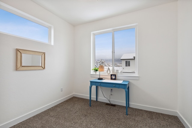 carpeted office with baseboards