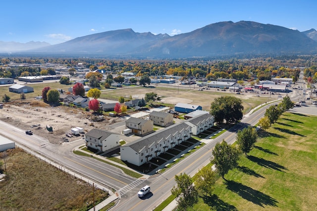 aerial view featuring a residential view and a mountain view