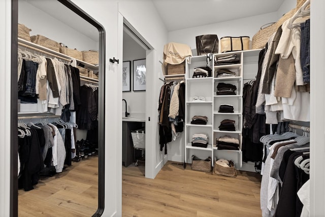 spacious closet featuring light wood-style flooring