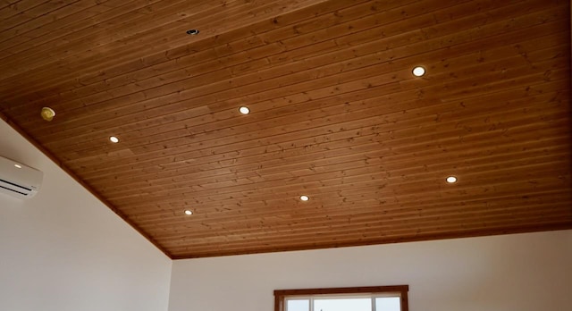 72 River Ct N, Eureka, MT 59917 - interior details with an AC wall unit, recessed lighting, and wooden ceiling