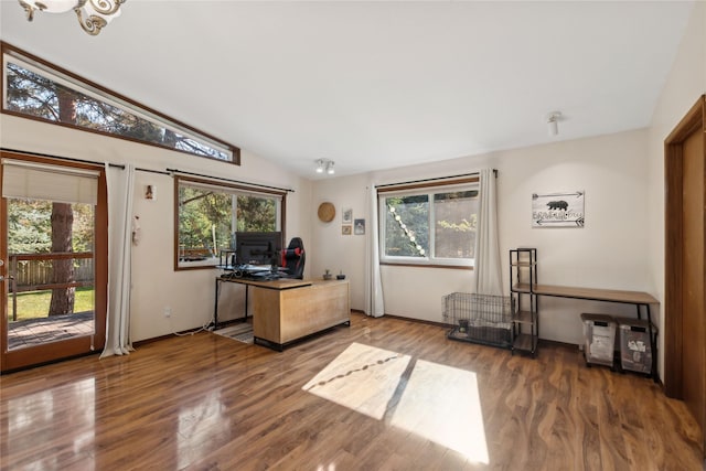 1627 Foothill Rd, Kalispell, MT 59901 - office space with wood finished floors and lofted ceiling