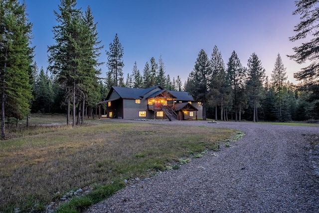 44 Copper Ridge Rd, Trout Creek, MT 59874 - view of front facade featuring gravel driveway and a view of trees