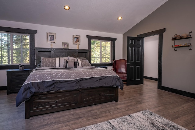 44 Copper Ridge Rd, Trout Creek, MT 59874 - bedroom featuring recessed lighting, vaulted ceiling, baseboards, and wood finished floors