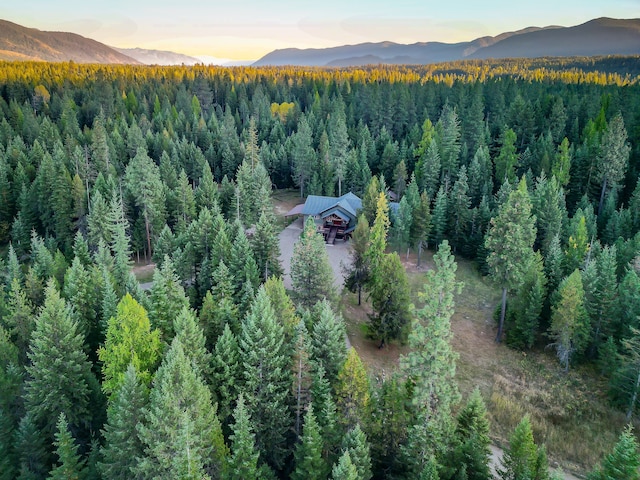 aerial view at dusk featuring a mountain view