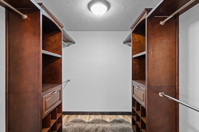 spacious closet featuring light hardwood / wood-style floors